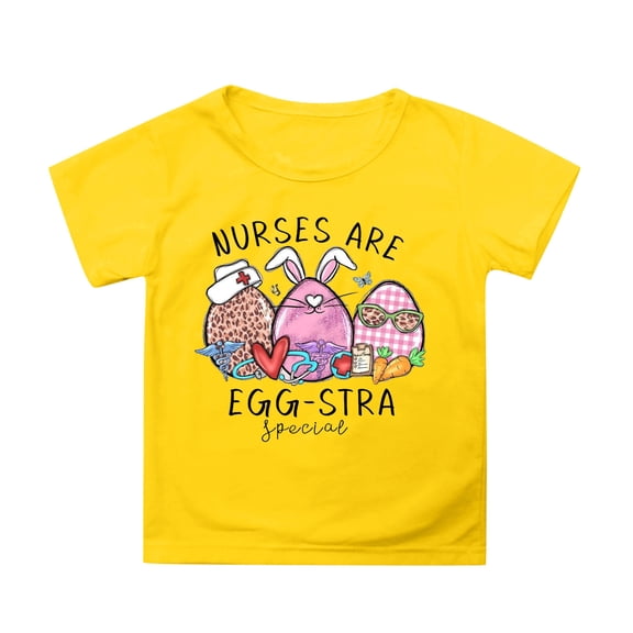 Tisuna Little Girls' Tee Cartoon Print Short Sleeve Crew Neck Tops Cute Fashion Spring Summer Girls Pullover Clothes Yellow Size 12-13 Years