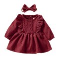 thumbnail image 1 of Tisuna Long Sleeve Dresses For Girls Lightweight Solid Color Dresses Infant Party Wear Crewneck Dress With Headband Size 3-6 Months, 1 of 3