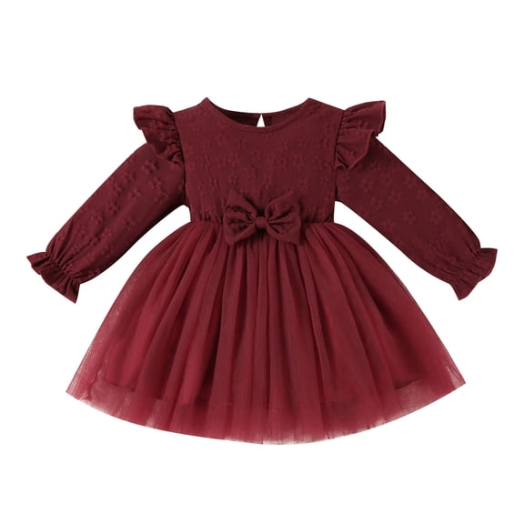 Tisuna Long Sleeve Dresses For Girls Lightweight Solid Color Mesh Dresses Infant Lounging Wear Crewneck Dress Size 9-12 Months