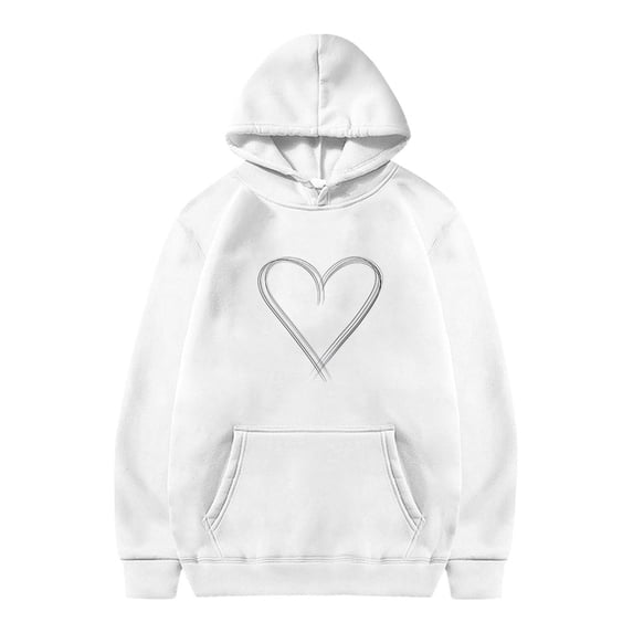 Tisuna Long Sleeve Hoodie For Girls And Boys Comfortable Hooded Heart Print Tops Big Child Casual Wear Fall Winter Hoodies Size 11-12 Years White