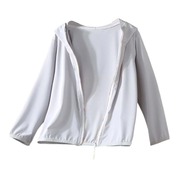 Tisuna Long Sleeve Rash Guard For Girls Breathable Hooded Solid Color Tops Big Child Zip Front Fall Coat Size 3-4 Years Grey