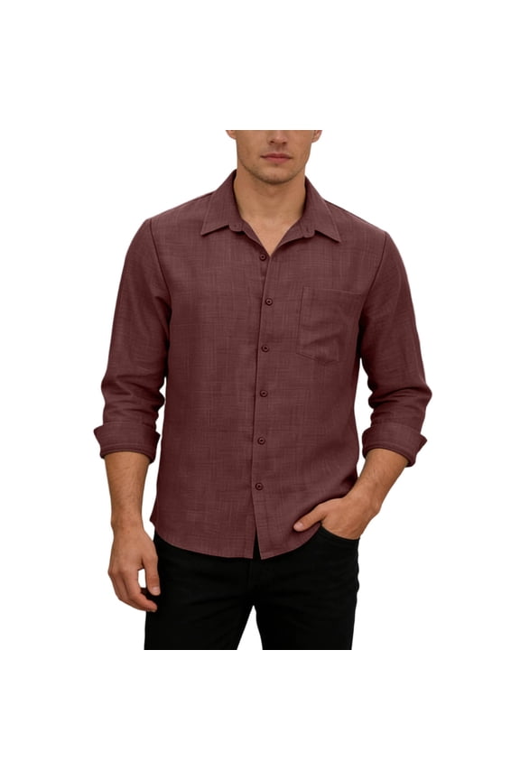 Long Sleeve Shirts For Men Button Down Moisture-Wicking Spring Fall T-Shirts Mens Classic Collared Dress Shirts For Business Performance Red Size Xl