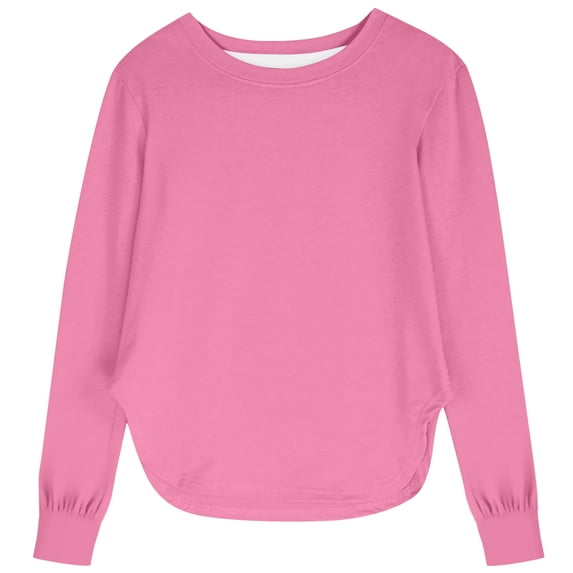 Tisuna Long Sleeve T Shirts For Girls Trendy Crewneck Solid Color Tops Big Child Everyday Wear Fall Tshirts Size 7-8 Years Pink