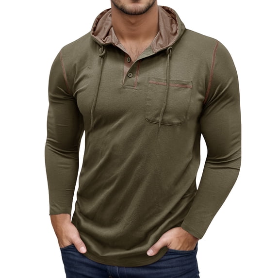 Tisuna Long Sleeve T-Shirts For Men Soft Hooded Drawstring Tops Men Solid Tshirts For Fitness Sports Size M