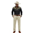 thumbnail image 1 of Tisuna Long Sleeve Western Shirts For Mens Floral Print Lapel Collar Button Down Tops Fashion Modern Fit Men'S Festival Party Casual Wear Black Size Xxxxl, 1 of 5