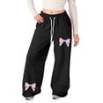 thumbnail image 1 of Tisuna Loose Fit Pants For Girls Child Bowknot Print Elastic Waist Straight Leg Sweatpants Breathable Casual Kids Spring Autumn Trousers Black Size 10-11 Years, 1 of 9