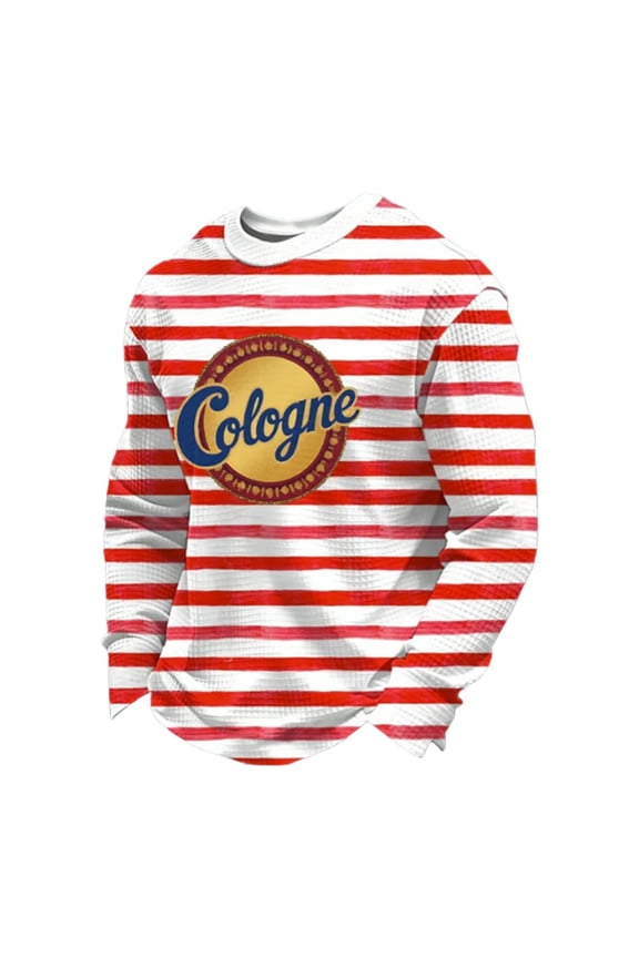 Mardi Gras T-Shirt For Men Striped Print Long Sleeve Crew Neck Sweatshirt Soft Classic Fit Mens Carnival Club Daily Wear Red Size L