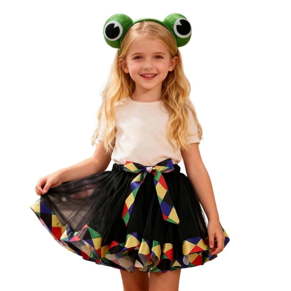 Tisuna Mardi Gras Tutu Skirt For Girls Toddler Plaid Print Elastic Waist Mesh Skirts Fashion Comfortable Little Girls Carnival Performance Dance Wear With Headband