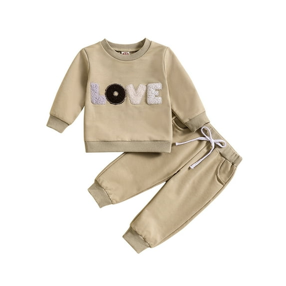 Tisuna Matching Set For Girls Infant Letter Print Long Sleeve Sweatshirt And Solid Color Jogger Sweatpants Casual Regular Fit Kids Spring Autumn Outfit Set Khaki Size 3-6 Months