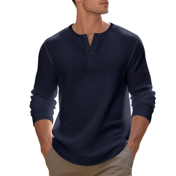Tisuna Men Autumn T-Shirts Fashion Henley Neck Tops Men Solid Outfits For Work Office Size M