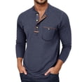 thumbnail image 1 of Tisuna Men Autumn T-Shirts Stretch Henley Neck Tops Men Solid Outfits For Work Office Size L, 1 of 7