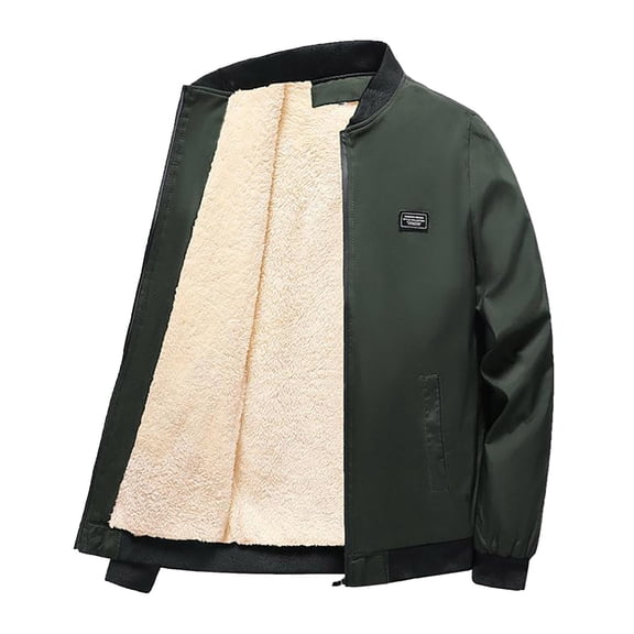 Tisuna Men Jacket Solid Color Long Sleeve Stand Collar Coat Comfortable Warm Men Fall Winter Jackets With Pocket Green Size M