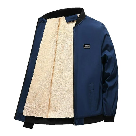 Tisuna Men Jacket Solid Color Long Sleeve Stand Collar Coat Comfortable Warm Men Fall Winter Jackets With Pocket Navy Size Xl