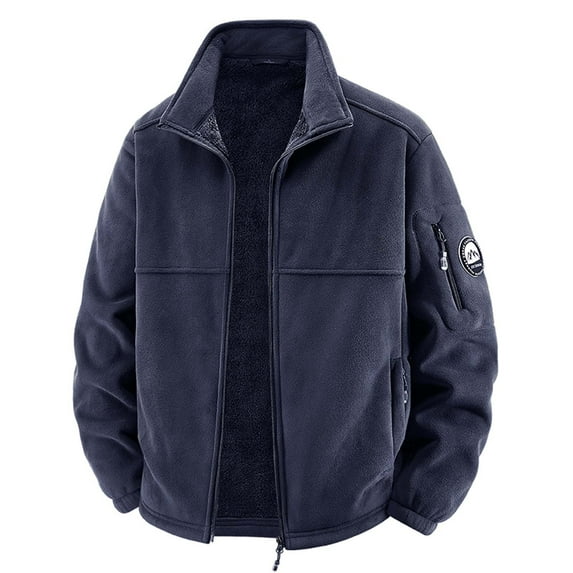 Tisuna Men Jacket Solid Color Long Sleeve Stand Collar Coat Fashion Loose Autumn Winter Men Outerwear Jacket Dark Blue Size Xxxxl