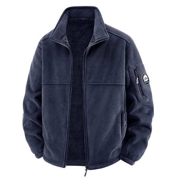 Tisuna Men Jacket Solid Color Long Sleeve Stand Collar Coat Fashion Loose Autumn Winter Men Outerwear Jacket Dark Blue Size Xxxxl