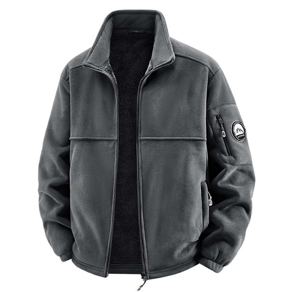 Tisuna Men Jacket Solid Color Long Sleeve Stand Collar Coat Fashion Loose Autumn Winter Men Outerwear Jacket Dark Gray Size Xxxl