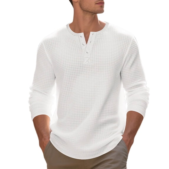 Tisuna Men Long Sleeve T-Shirts Breathable Henley Neck Tops Men Solid Tee Shirts For Fitness Sports Size Xl