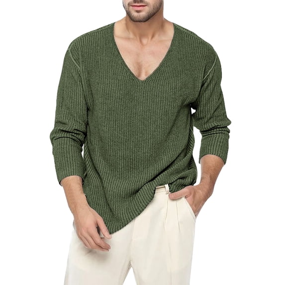 Tisuna Men Long Sleeve T-Shirts Cozy V Neck Tops Men Solid Tee Shirts For Sport Workout Size L