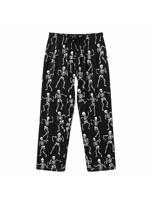 Men'S Halloween Pajamas Pants Skeleton Print Elastic Waist Bottom Casual Sleepwear Pants Comfortable Theme Party Nightwear Trousers Size L