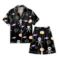 thumbnail image 1 of Tisuna Men'S Halloween Pajamas Set Skeleton Print Short Sleeve Collar Tops And Shorts Sleepwear Set Stylish Theme Party 2 Pieces Bedtime Wear Outfits Size L, 1 of 6
