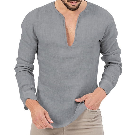 Tisuna Men'S Long Sleeve T-Shirts Cozy V Neck Tops Men Solid Tees For Daily Wear Size S