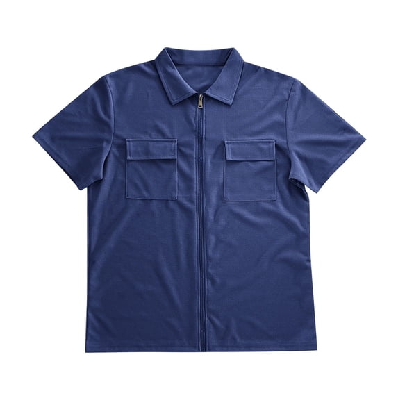 Tisuna Men'S Shirts Short Sleeve Zipper Down Quick Dry Summer T-Shirts Mens Classic Collared Casual Shirts With Pocket For Outdoor Performance Navy Size S