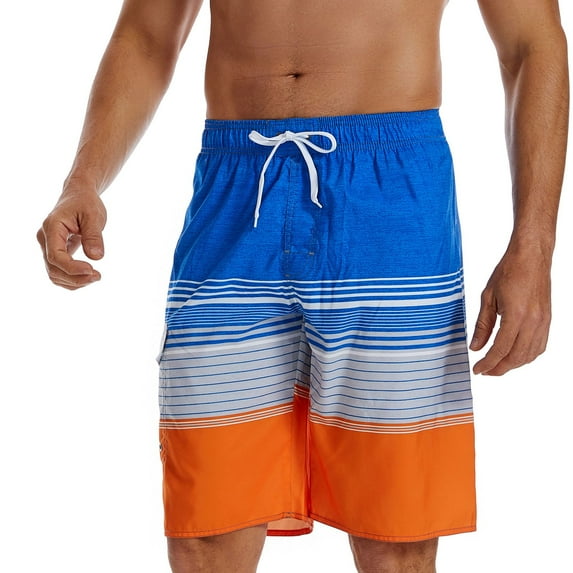 Tisuna Men'S Swim Trunks Color Block Striped Print Drawstring Elastic Waist Straight Leg Swim Shorts Casual Classic Fit Gentleman Holiday Swim Wear Orange Size 40