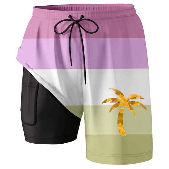 Tisuna Men'S Swimwear Color Block Drawstring Elastic Waist Straight Leg Swim Trunks Casual Comfort Fit Men Holiday Summer Beach Wear Light Purple Size Xl