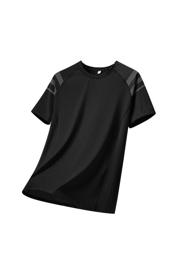 Men Silk T Shirts Solid Color Short Sleeve Crew Neck Tops Comfortable Lightweight Man Summer Workout Shirts Black Size L
