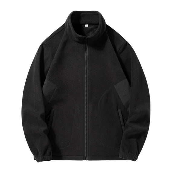 Tisuna Men Winter Jacket Color Block Long Sleeve Stand Collar Coat Fashion Loose Autumn Winter Men Zipper Jacket Black Size Xl