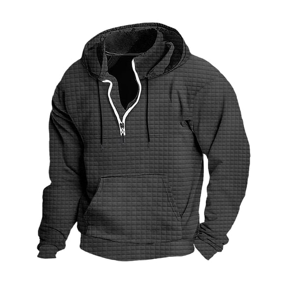 Tisuna Men's Hoodie Solid Color Long Sleeve Hooded Tops Fashion Loose Autumn Winter Men Half Zip Sweatshirt Dark Gray L