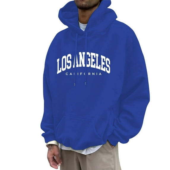 Tisuna Men's Hoodies Letter Print Long Sleeve Hooded Tops Casual Comfortable Spring Autumn Men Sweatshirt Blue M