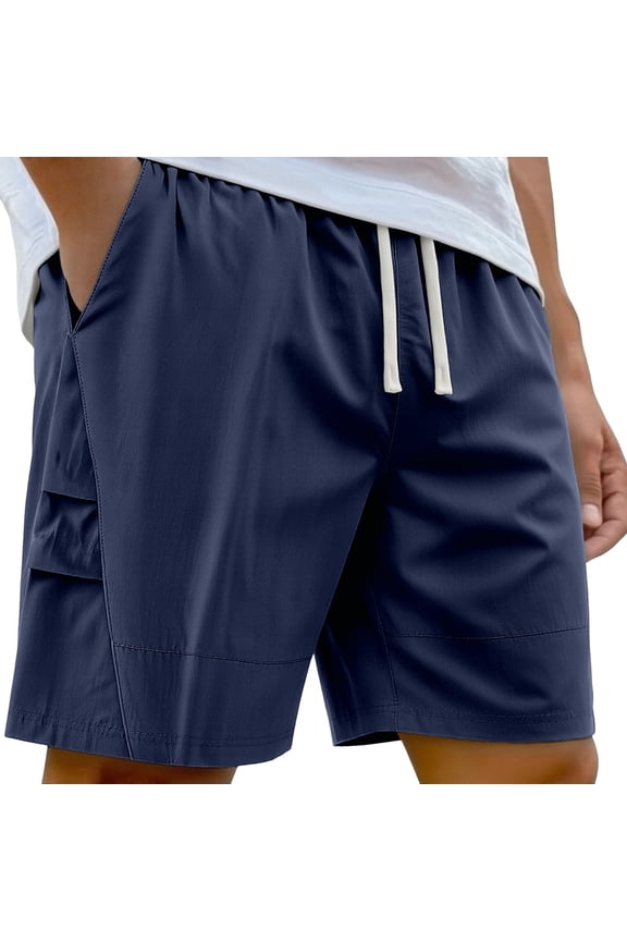 Mens Athletic Silk Shorts Solid Color Elastic Waist Straight Leg Shorty Leisure Loose Man Workout Running Sport Shorts Blue Size M
