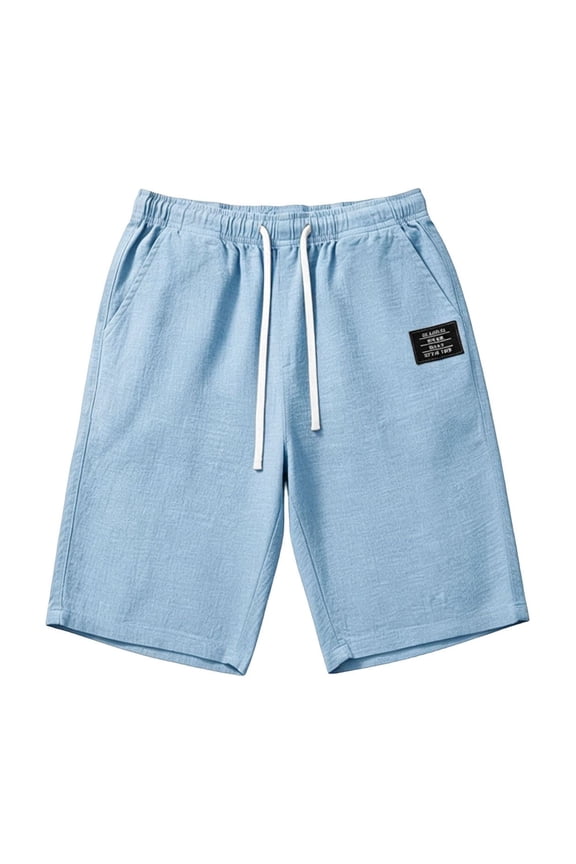 Mens Casual Shorts Solid Color Elastic Waist Straight Leg Shorty Breathable Soft Male Daily Work Office Shorts Light Blue Size S