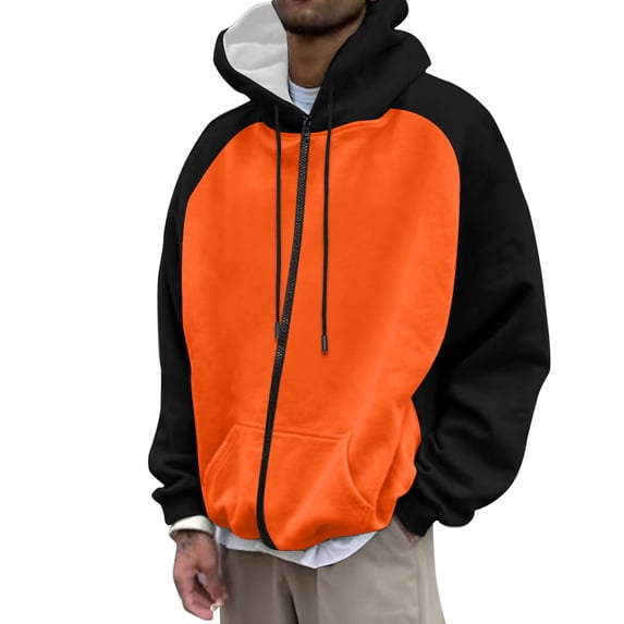 Tisuna Mens Color Block Full Zip Drawstring Hoodies Casual Long Sleeve Jackets With Pockets Comfort Fit Hooded Sweatshirts For Workout Wear