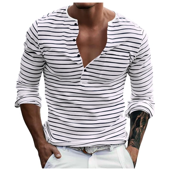 Tisuna Mens Fall T-Shirts Soft Henley Neck Tops Men Striped Shirts For Workout Gym Size Xxxl