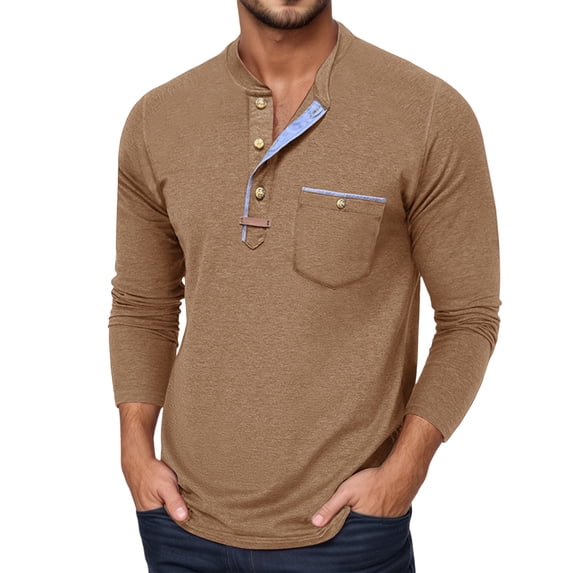 Tisuna Mens Fall T-Shirts Stretch Henley Neck Tops Men Solid Shirts For Workout Gym Size S