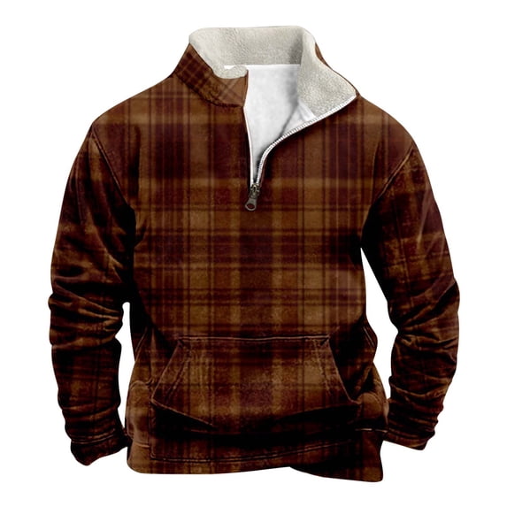 Tisuna Mens Half Zip Stand Collar Plaid Sweatshirts Casual Long Sleeve T Shirts Comfort Fit Sportwear Hoodless Sweatshirts