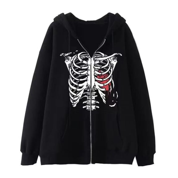 Tisuna Mens Halloween Full Zip Hoodies Skeleton Print Long Sleeve Hooded Jackets Stretch Men Festival Theme Party Hoody Size L