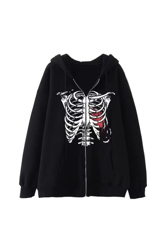 Mens Halloween Full Zip Hoodies Skeleton Print Long Sleeve Hooded Jackets Stretch Men Festival Theme Party Hoody Size L