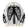 thumbnail image 1 of Tisuna Mens Halloween Knit Sweatshirts Skeleton Print Long Sleeve Crewneck Sweater Cozy Men Festival Theme Party Everyday Wear Size L, 1 of 2