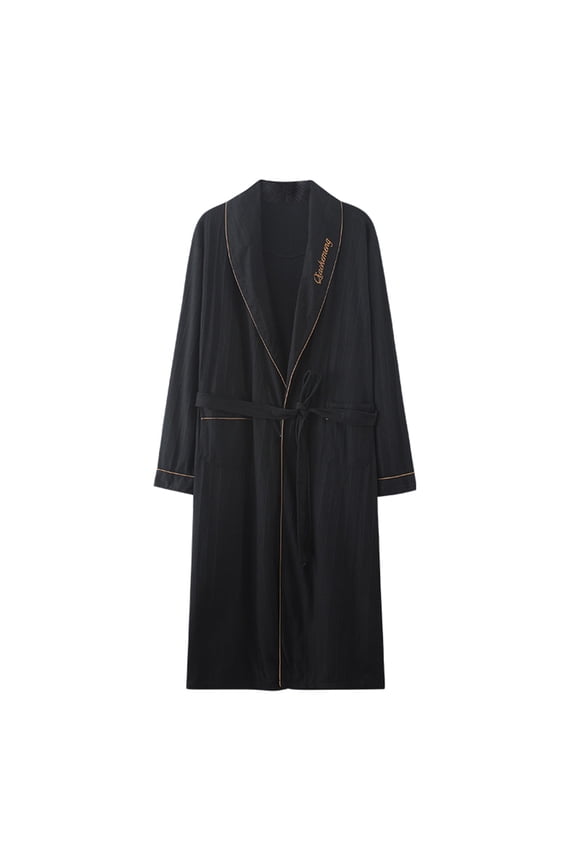 Mens Pajamas Robes Sets Solid Color Long Sleeve Lapel Collar Bathrobe And Shorts Sleepwear Comfortable Casual Male Spring Autumn Loungewear Set Black Size Xl