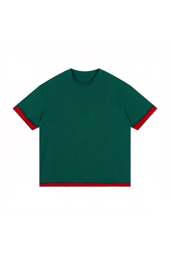 Mens Shirts Color Block Short Sleeve Crew Neck Ringer Tops Lightweight Loose Fit Man Casual Daily Summer Tees Size S Green