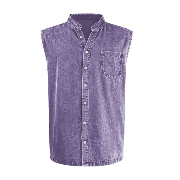 Tisuna Mens Sleeveless Shirts Button Down Breathable Casual Summer T-Shirts Mens Classic Collared Casual Shirts With Pocket For Sport Athletic Light Purple Size Xxxxl