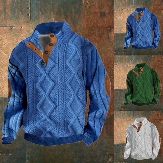Tisuna Mens Stand Collar Button Sweatshirts Casual Long Sleeve Sweater Classic Fit Daily Wear Hoodless Sweatshirts