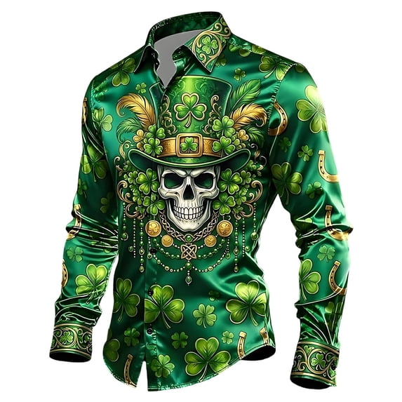 Tisuna Mens Stylish Fit Shirts 3D Print Long Sleeve Lapel Collar Tops Breathable Casual Men'S Summer Festival Party Beach Shirt Green Size Xxxl