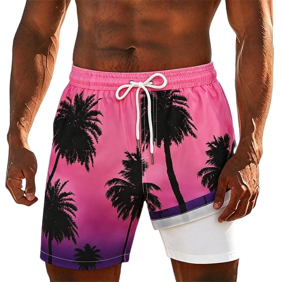Tisuna Mens Swim Trunks Elastic Waist Double Layered 2 In 1 Swim Shorts Breathable Stretchy Mens Beach Vacation Graphic Print Beach Shorts Size Xxxxl Hot Pink