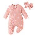 thumbnail image 1 of Tisuna Newborn Baby Girls Romper Heart Print Long Sleeve Crew Neck Bodysuit Fashion Stretch Infant Girls Valentine'S Outfits With Headband Light Pink Size 6-9 Months, 1 of 9