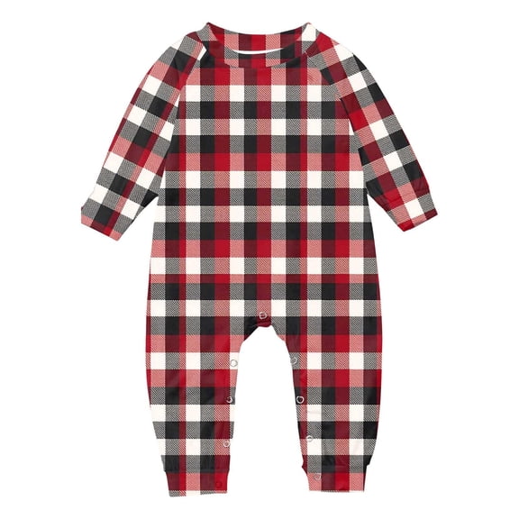 Tisuna Newborn Girls Boys Bodysuit Plaid Print Long Sleeve Crew Neck Romper Comfortable Soft Kids Fall Winter Jumpsuit Red Size 6-12 Months