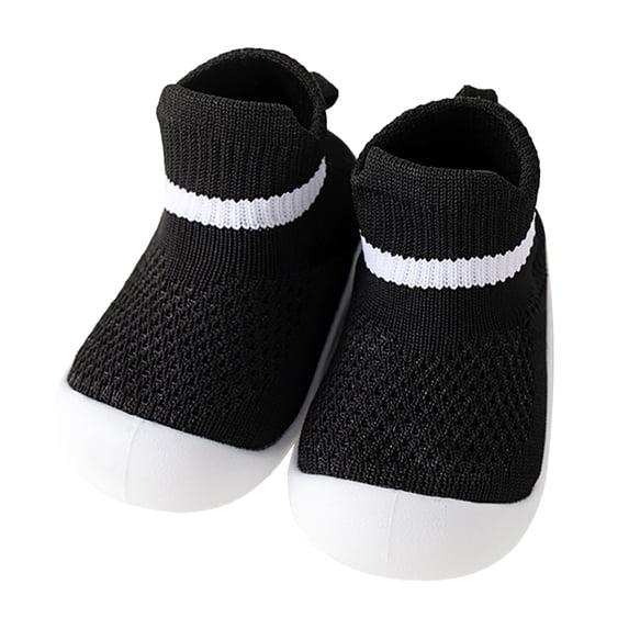 Tisuna Girls Boys Sock Shoes Solid Color Anti Easy On Booties Comfortable Leisure Baby Kids Unisex Sport Playwear Mesh Walking Shoes Black Size 0-6 Months